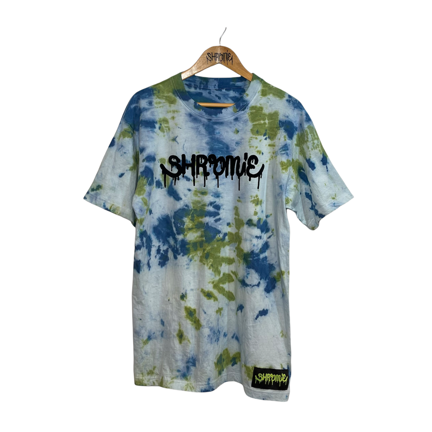 Shroomie Logo Soft Tee - Green/Blue Tie Dye